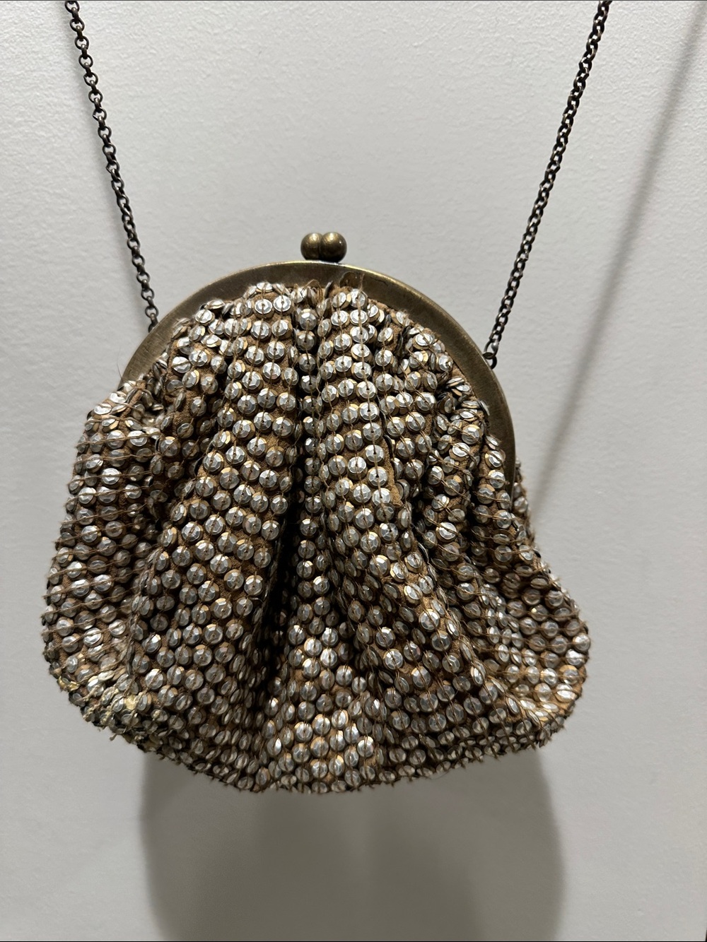 Beaded Metallic Evening Crossbody Bag - Gold